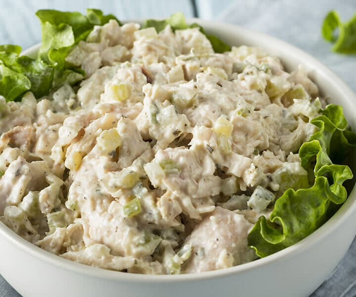 a bowl of chicken salad